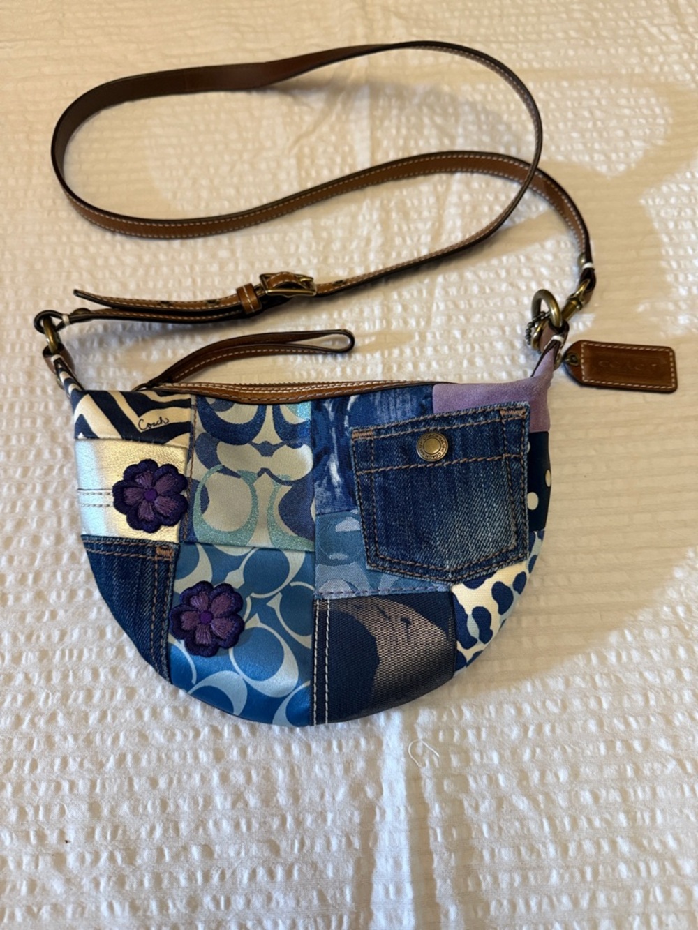 Vintage Coach Blue Patchwork Denim Accent Crossbody
